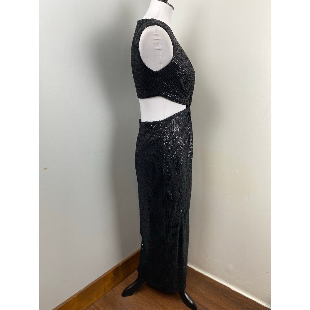 Mac Duggal Black Sequin Front Twist Cut Out Sheath Dress Size 4 27022 $298 - Picture 4 of 9